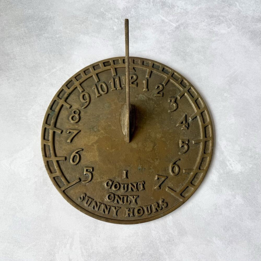 Vintage Brass Sundial Garden Patio Decor I Count Only Sunny Hours Arabic Numbers